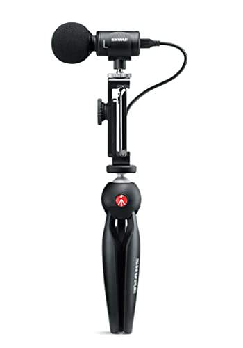 Shure MV88+ Video Kit - Digital Stereo Condenser Microphone for Apple and Android, with Manfrotto PIXI Tripod, Phone Clamp, Mount, iOS and USB-C Cables for Next-Level Connectivity (MV88+ Video KIT) - size: Compact, style: MV88+ Video Kit (Old Package)