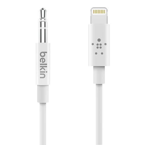 Belkin Lightning to 3.5mm Audio Cable, 6ft, White | Connects iPhone to wired headphones, speakers, or car stereo, MFi certified, aux input, travel-friendly - color: White, size: 6'