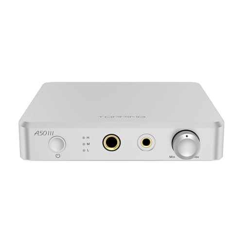 Topping A50 III NFCA Headphone Amplifier, 3500mW x 3500mW Home Audio Headphone Amp, RCA/TRS to 4.4mm/6.35mm Earphone Output with 3 Gain Settings 12V Trigger for IEM, Silver - color: Silver