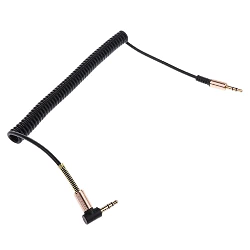3.5mm Aux Cable Cord Coiled Headphone Cable 3.5mm Aux Extension Stereo Audio Cord Copper Right Angle Suitable for Portable Device Speaker, Black