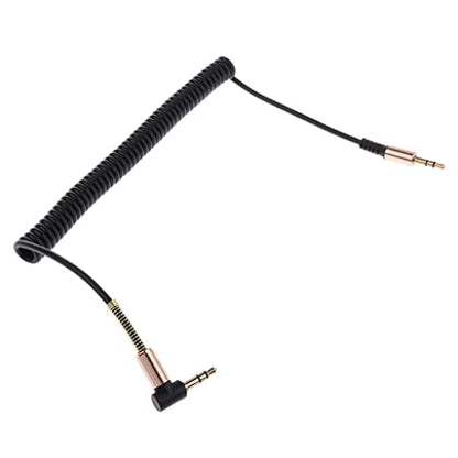 3.5mm Aux Cable Cord Coiled Headphone Cable 3.5mm Aux Extension Stereo Audio Cord Copper Right Angle Suitable for Portable Device Speaker, Black