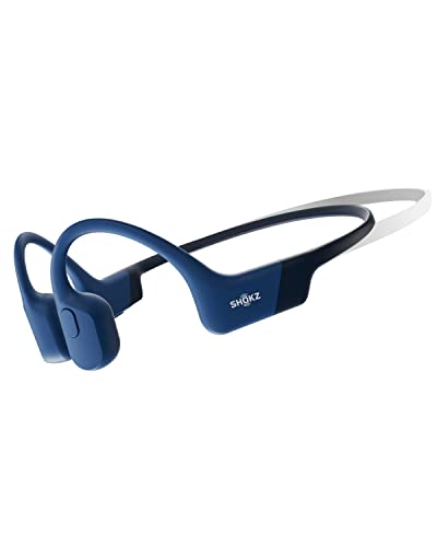 SHOKZ OpenRun Mini Bone Conduction Open-Ear Bluetooth Headphones, Blue | Bundle with Sweat Headband；Open ear comfort; Lightweight & Secure fit; IP67 water resistance; 8H battery; Running/Cycling - color: Blue, size: Mini Size+Magnetic Charging