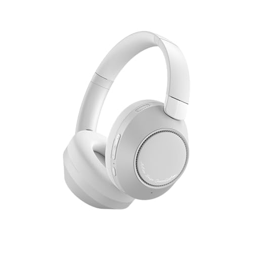 Brookstone Sonic Seclude Active Noise Cancelling Wireless Headphones, Bluetooth Over-Ear Foldable Stereo Headset with Built-in Mic, Adjustable Headband & Soft Earcups (White)