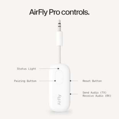 Twelve South AirFly Pro, Bluetooth Wireless Audio Transmitter, White | Bluetooth Adapter for AirPods/Headphones, 20+ Hr Battery, Works with 3.5mm aux Jacks on Airplanes, TVs, Gym Equipment, Travel - color: White, style: AirFly Pro