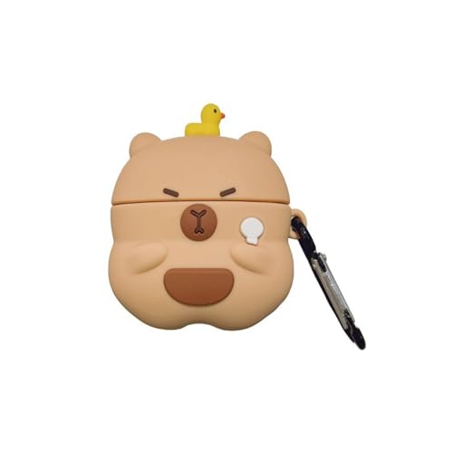 Wireless Charging Earphone Case Compatible with Airpods 4, Cute Animal Kapibala Design Soft Silicone Full Body Protective Skin Cover, Kids Girls Women Cartoon Earbuds Accessories - color: Kapibala A, size: Airpods 4