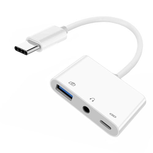 Type C USB-C to 3.5mm Audio AUX & Type-A USB2.0 OTG Female with PD Power Charge Adapter Compatible with Laptop Tablet Phone - style: USB3.0+Audio 3-in-1
