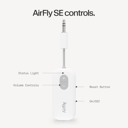 Twelve South AirFly SE, Bluetooth Wireless Audio Transmitter Adapter, White | Bluetooth Adapter for AirPods/Headphones, 20+ Hr Battery, Works with 3.5mm aux Jacks on Airplanes, TVs, Gym Equipment, Travel - color: White, style: AirFly SE