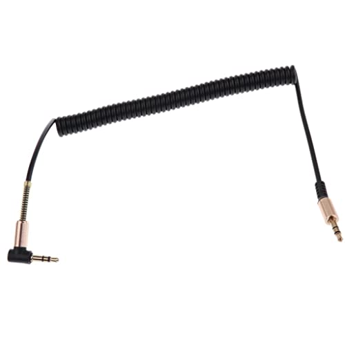 3.5mm Aux Cable Cord Coiled Headphone Cable 3.5mm Aux Extension Stereo Audio Cord Copper Right Angle Suitable for Portable Device Speaker, Black