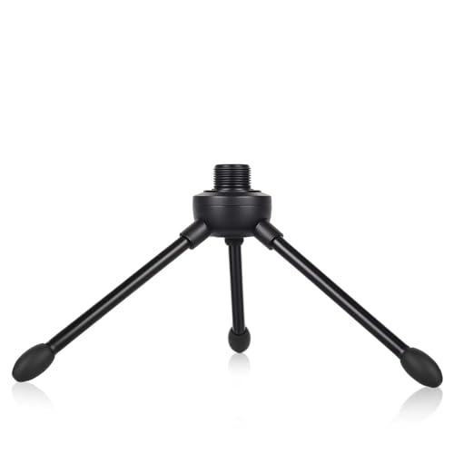 Desktop Tripod Microphone Stand, with Non-slip Rubber Feet, Durable Iron Construction, Portable Foldable, Adjustable Table Microphone Stand for Podcasts, Online Chat, Conferences, Lectures, Black