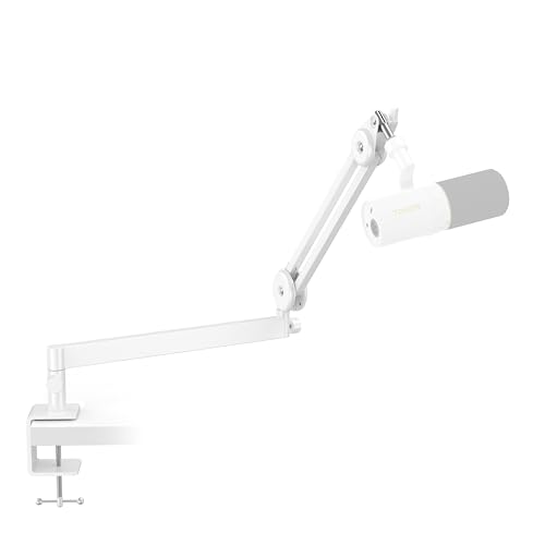 Tonor Mic Arm Desk Mount, Low Profile Boom Arm, Microphone Arm, Adjustable Mic Stand with Desk Mount Clamp, 3/8’’ and 5/8’’ Screwadapter for Most Mic, 37 cm +37 cm(14.6''+14.6''), White, T40LP - color: White, style: Invisible Spring
