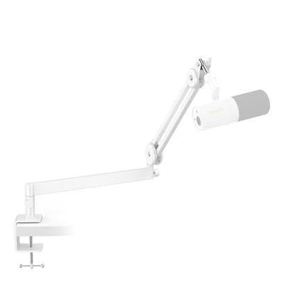 Tonor Mic Arm Desk Mount, Low Profile Boom Arm, Microphone Arm, Adjustable Mic Stand with Desk Mount Clamp, 3/8’’ and 5/8’’ Screwadapter for Most Mic, 37 cm +37 cm(14.6''+14.6''), White, T40LP - color: White, style: Invisible Spring