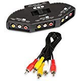 3-Way Audio/Video RCA Switch Selector/Splitter Box & AV Patch Cable for Connecting 3 RCA Output Devices to Your TV Xbox Xbox360 Ps3 Ps4 with Av Cable