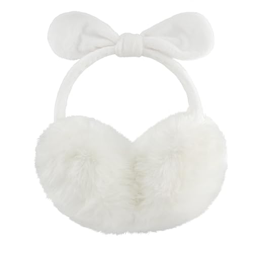 POXIMI Women Winter Earmuffs Girl Ski Adjustable Ear Covers for Kid Cute Bow Ear Warmer Outdoor Earmuff Fleece Lining - color: B-white