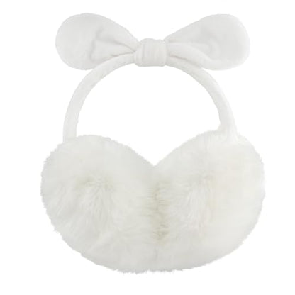 POXIMI Women Winter Earmuffs Girl Ski Adjustable Ear Covers for Kid Cute Bow Ear Warmer Outdoor Earmuff Fleece Lining - color: B-white