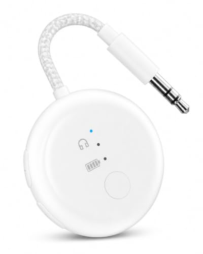Avantree SoundJet R1-25Hr Airplane Bluetooth Adapter for All AirPods | Qualcomm Chip & aptX Adaptive, Wireless Audio Transmitter for Flight Travel, Works with Bose & Other Headphones - color: 1. White