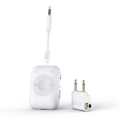 MEE audio Connect Air Pro Bluetooth Wireless Audio Transmitter & Receiver for AirPods or Bluetooth Headphones, 2-in-1 Adapter with Detachable Cable 3.5mm Aux Audio Jack for Airplanes, Auto, Gym, White - color: White, style: Connect Air Pro