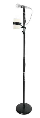 Rockville RVMIC4 v2 Round-Base Mic Stand Bundle with iStand 44 Tablet Mount | Metal Quick-Release Hand Clutch, Steel Construction, 38-61" Height, Smartphone/iPad Clamp, 360 Swivel, 2-Items