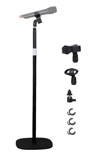 Mic Stand Floor Microphone Stand with Heavy Weighted Base, Adjustable Height from 18" to 63", Singing Stand with Mic Holder, Cable Clips - color: Black