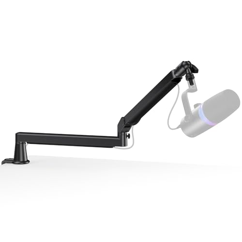 Low Profile Mic Arm, Cable Management Microphone Boom Arm, Full Aluminum Adjustable Mic Stand with Desk Clamp, 360°Rotatable Heavy Duty Microphone Stand for Streaming, Podcasting, Recording