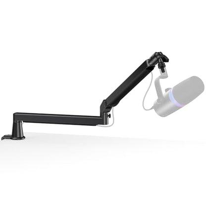 Low Profile Mic Arm, Cable Management Microphone Boom Arm, Full Aluminum Adjustable Mic Stand with Desk Clamp, 360°Rotatable Heavy Duty Microphone Stand for Streaming, Podcasting, Recording