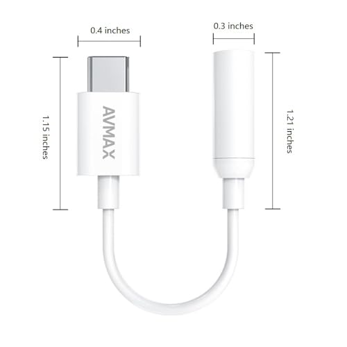 AVMAX USB C to 3.5mm Audio Headphone Adapter HiFi,Type c to Aux Female Cable for 16 15 Plus, S24 S23 S22 S21 S20 and More Type c Devices (Classic White1) - style: Classic White1