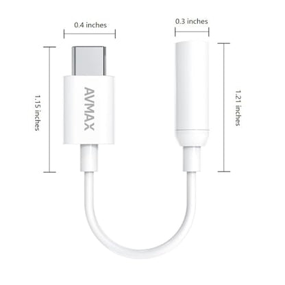 AVMAX USB C to 3.5mm Audio Headphone Adapter HiFi,Type c to Aux Female Cable for 16 15 Plus, S24 S23 S22 S21 S20 and More Type c Devices (Classic White1) - style: Classic White1
