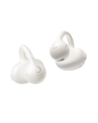 Baseus Bass BC1 Open Ear Earbuds Clip-On Headphones, Open-Ring Comfort with Tri-Curve Snug Clip, Powerful Sound with SuperBass, 4-Mic Clear Calls, IP55 Waterproof, 38H Playtime, Lightweight - color: Starlight White