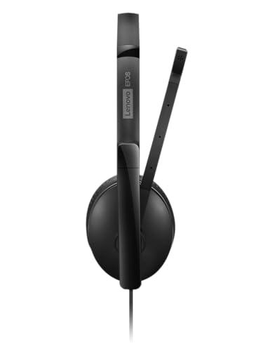 Lenovo Wired ANC Headset Gen 2 (Teams) with Active Noise Cancellation, EPOS BrainAdapt & ActiveGard Tech, Lightweight, USB-C, Plug-and-Play, Zoom Certified, Customizable, Hearing Protection | Includes USB-A converter, travel pouch and 2 year warranty for
