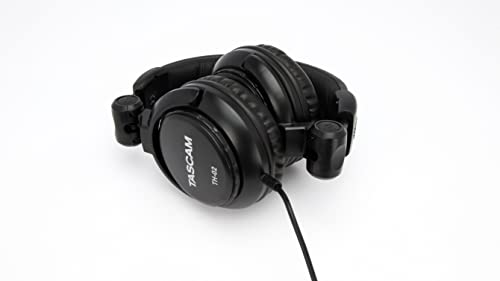 TASCAM TH-02 Professional Studio Monitor Headphones, Wired, Over Ear — for Recording, Podcast, DJ, Music and Guitar, with 1/4 Inch Jack Adapter