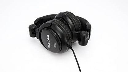 TASCAM TH-02 Professional Studio Monitor Headphones, Wired, Over Ear — for Recording, Podcast, DJ, Music and Guitar, with 1/4 Inch Jack Adapter