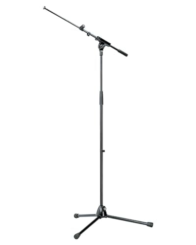 K&M Konig & Meyer 21080.500.55 Tripod Microphone Stand w/Telescoping Boom | Clutch Height Adjustment | Soft-Touch Lock | Folding Leg Design | Zinc Die-Cast Base | German Made | Black - color: Black