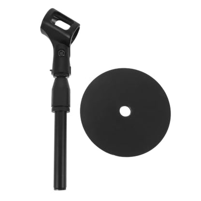 Luxshiny Microphone, round Adjustable Stand Desktop and Metal with Mic Base Space-saving Design, Universal Compatibility, Black Holder for Singing Performance