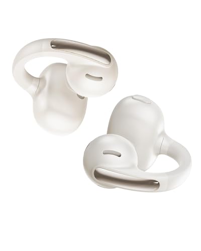 Baseus Bowie MC1 Open Ear Clip-On Earbuds, Adaptive Comfort with Anti-Drop Design, Impactful Sound with Adaptive Bass Boost, Adaptive Noise Cancelling Calls, IP57 Waterproof, 40H Playtime, Lightweight - color: White