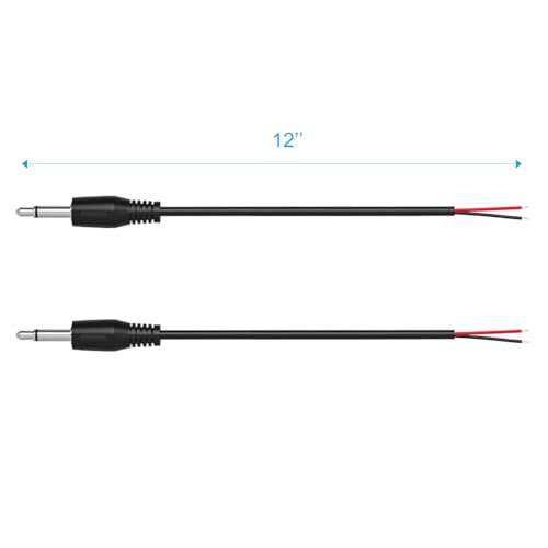 2-Pack 1FT Replacement 3.5mm Male Jack to Bare Wire Open End TS 2 Pole Mono 1/8" 3.5mm Jack Plug Connector AUX Audio Cable for Scanner,Speaker PA horns,morse key, cooling fans, power amp Repair (1ft) - size: 1ft