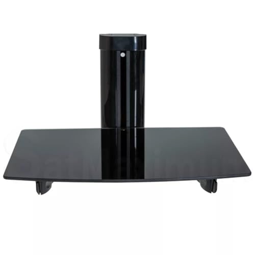 SATMAXIMUM Adjustable AV Shelf Wall Mount – Black Tempered Glass Floating Shelf for Cable Box, DVD Player, Gaming Consoles, Routers – Holds up to 22 lbs – Height Adjustable with Cable Management