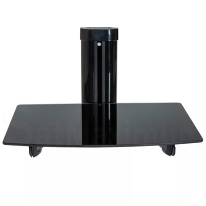 SATMAXIMUM Adjustable AV Shelf Wall Mount – Black Tempered Glass Floating Shelf for Cable Box, DVD Player, Gaming Consoles, Routers – Holds up to 22 lbs – Height Adjustable with Cable Management
