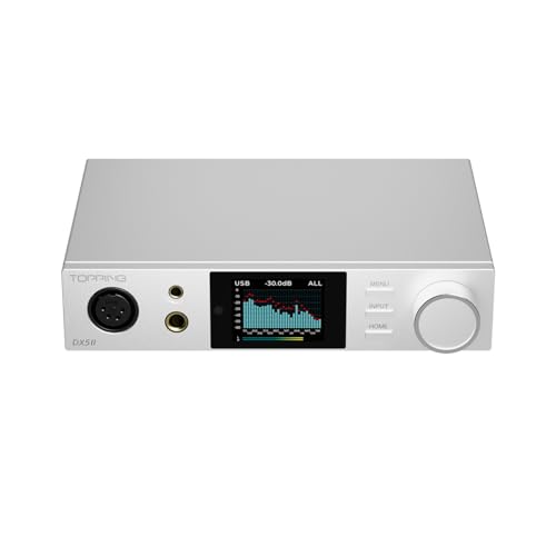 Topping DX5 II Fully Balanced DAC Headphone Amplifier 7600mW, ES9039Q2M x 2 Chip DSD512 768kHz DAC Amp Combo, USB/Optical/Coaxial to RCA/XLR Line/6.35mm/4.4mm/4-pin XLR Earphone Amps (Silver) - color: Silver