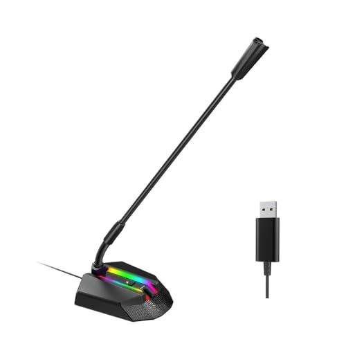 Granvela Long-Neck USB Microphone for PC,Desktop Omnidirectional Condenser Microphone with Mute Button/RGB LED Indicator for Gaming, Office and Home Use.