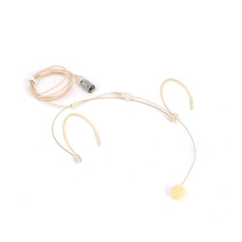 Headworn/Headset Microphone Wired, Dual Over-Ear Headset Mic, Condenser Headset Mic Compatible with Audio Technica Microphone Wireless Systems, Ideal for Lectures, Actors, Theater - Beige - size: Hirose 4 Pin Plug
