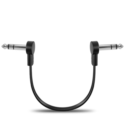 TRS Stereo Flat Patch Cables 6 in | 1/4" Right Angle Male-to-Male Connector for Effct Pedal, Low Profile, Save More Space Pedals Board, Black - color: 6 in