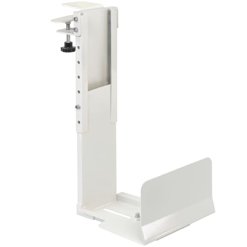 Adjustable Under Desk PC Mount, Heavy Duty No Drilling Clamp Mount on Desk Fits Most PC Tower 14.5”-22.4” (H) , Thickened & Ultra Strong CPU Holder for Standing Desk & Home Office, White - color: White
