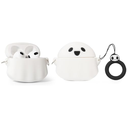 (2Pack+Cleaner Pen) XMBYGY Case for Apple AirPods 3rd Generation Wireless Earbuds with Cleaning Pen Kit, Silicone Cute Charging Case Shockproof Protective Cover and Carabiner for AirPods 3 (GTBK+WT) - color: GTBK+WT