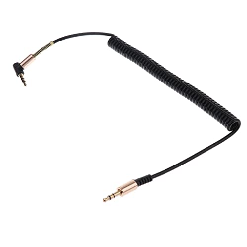 3.5mm Aux Cable Cord Coiled Headphone Cable 3.5mm Aux Extension Stereo Audio Cord Copper Right Angle Suitable for Portable Device Speaker, Black