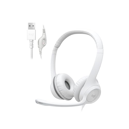 Logitech H390 Wired Headset PC/Laptop Stereo Headphones, USB-A, Off-White | Stereo Headphones for PC/Laptop, USB-A, In-Line Controls, Works with Chromebook - color: Off White, style: USB-A