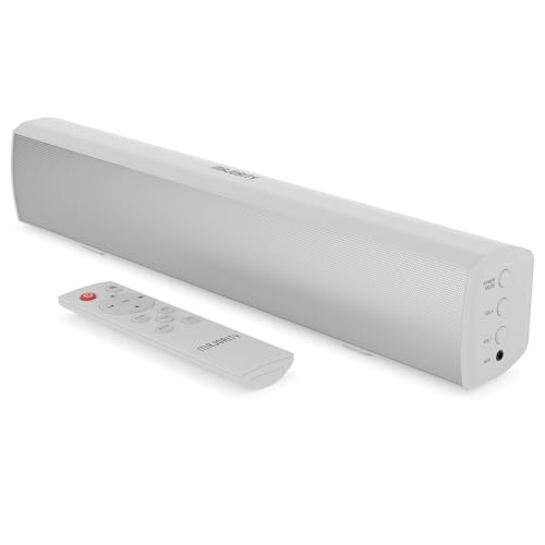 Majority 15 Inch White Soundbar for TV, Bluetooth Sound Bar 50 Watts, Home Audio Speaker, Small PC Soundbar Speaker | AUX, RCA, Optical, USB | Gaming, Music, Movies | Bowfell