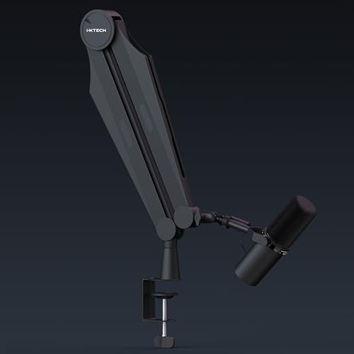 Microphone Boom Arm Adjustable Stick Mic Arm Stand with Desk Mount Clamp Overhead 360° Rotatable Microphone Stand with Cable Management for Podcast Streaming Gaming Studio CAPTAIN Model - color: 1 Black