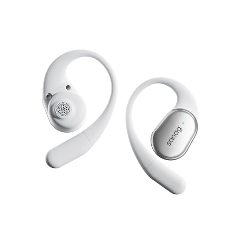 Sanag Open-Ear Wireless Earbuds Bluetooth 5.4 with Secure Earhooks - 56H Playtime, HiFi Deep Bass, Clear Calls, IPX4 Waterproof, Sports Running Workout Earphones with APP Control, Black (C16S-White)