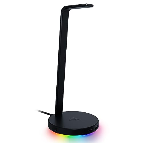 Razer Base Station V2 Chroma Headphone Headset Stand Holder, Black | Chroma RGB Lighting, Taller Stand & Anti-slip Ledge, USB Charging Ports, Anti-Slip Rubber Base, 3.5mm Port + Built-in DAC - color: Classic Black, style: V2