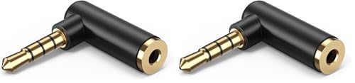 CableCreation Angle 3.5mm Audio Adapter, 1/8 TRRS Stereo Headphone Connector Male to Female Compatible with Headset, Tablets, MP3 Players,Game Controller,Speakers,Black (Pack of 2) - size: 2-Pack, style: Angle Adapter