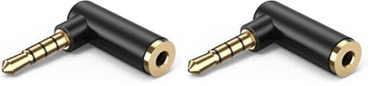 CableCreation Angle 3.5mm Audio Adapter, 1/8 TRRS Stereo Headphone Connector Male to Female Compatible with Headset, Tablets, MP3 Players,Game Controller,Speakers,Black (Pack of 2) - size: 2-Pack, style: Angle Adapter